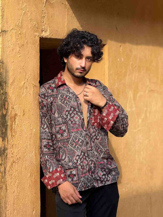 Black & Red Premium Printed Shirt - AA10131