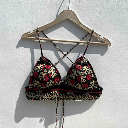 Black Cream Red Flower Mul Bra- KJ0317