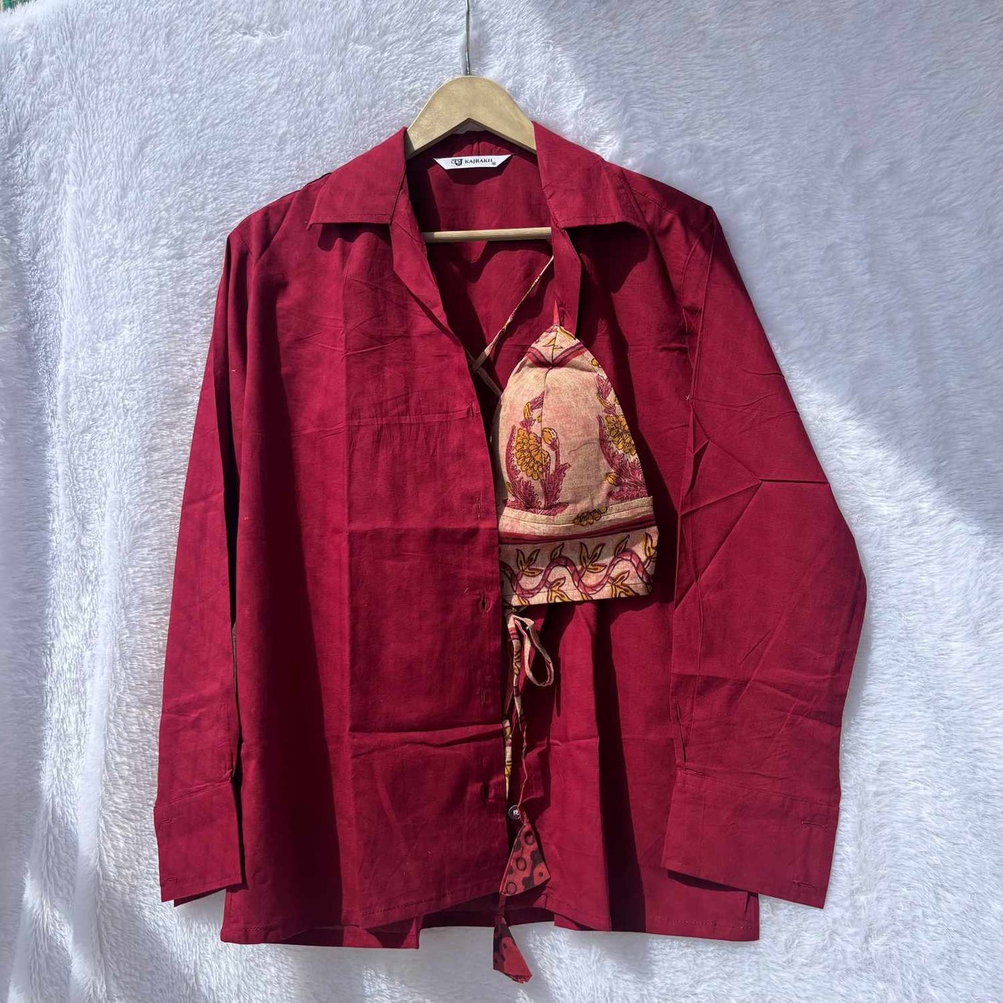 Maroon Plain Cotton Shirt and Rust Maroon Bra Combo - KJ10386