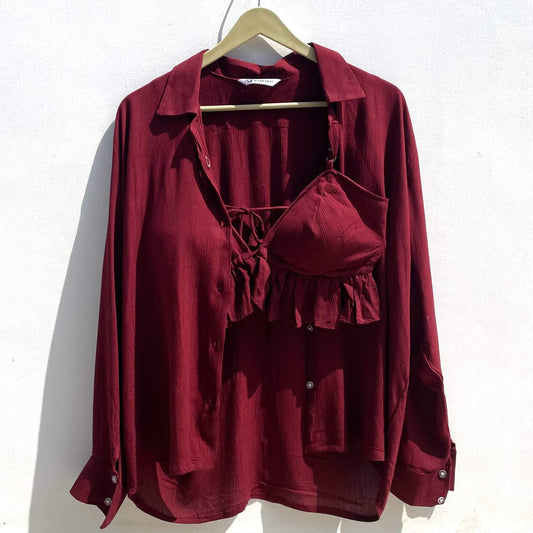 Maroon Crush Shirt & Bra Combo - KJ0353