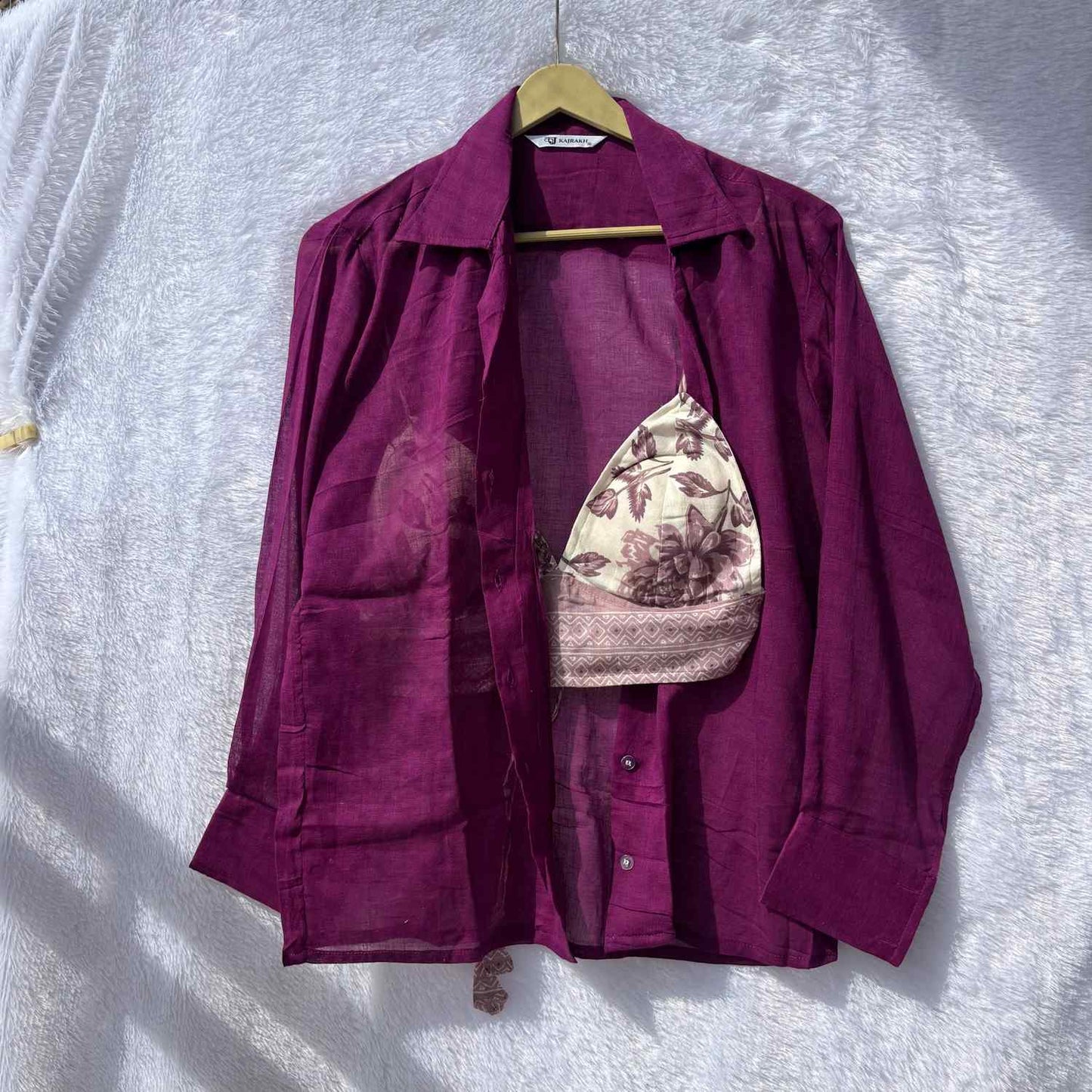 Wine Mul Shirt and Light Wine Bra Combo - KJ10383
