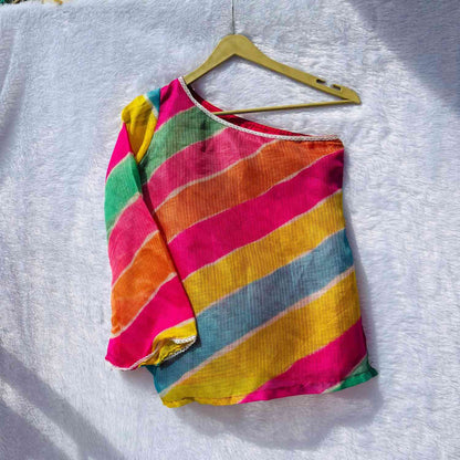 Multicolor Lehariya Stripe Off Shoulder Kurti - KJ10388