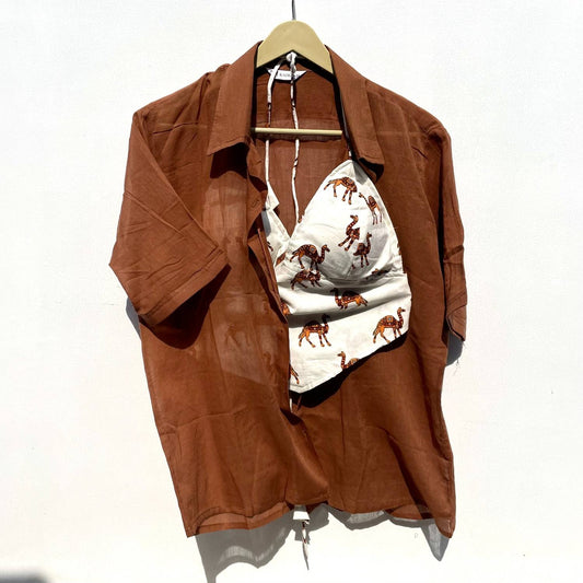 Brown Mul Shirt & Camel Bra Combo - KJ0360