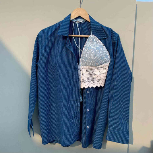 Berry Blue Katha Shirt & Chikan Bra Combo - KJ0359