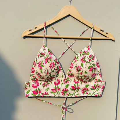 White Pink Jaal Cotton Bra- KJ0266 (Clearance Sale)