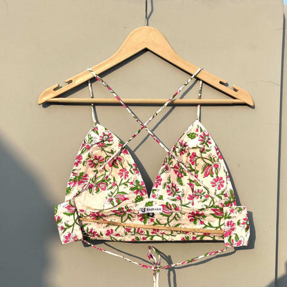 White Pink Jaal Cotton Bra- KJ0266 (Clearance Sale)