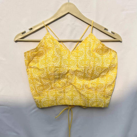 Yellow White Lilly Criss Cross Cotton Top - KJ0050 (Clearance Sale)
