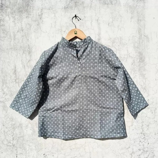 Frill Neck Grey Polka Women Shirt - KJ0012