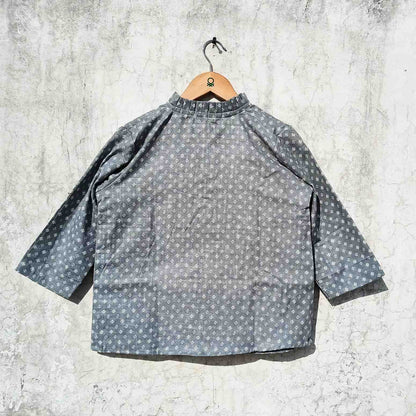 Frill Neck Grey Polka Women Shirt - KJ0012