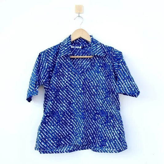 Blue Lehariya Print Cotton Shirt - KJ0014