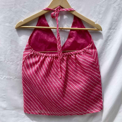 Pink Lehariya Halter Neck Kota Doria Top - KJ0023