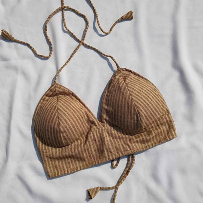 Brown Stripe Cotton Padded Bra - KJ0028