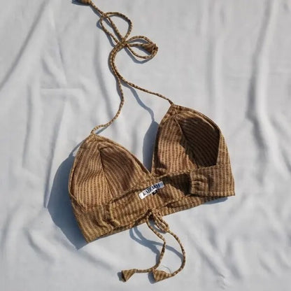 Brown Stripe Cotton Padded Bra - KJ0028