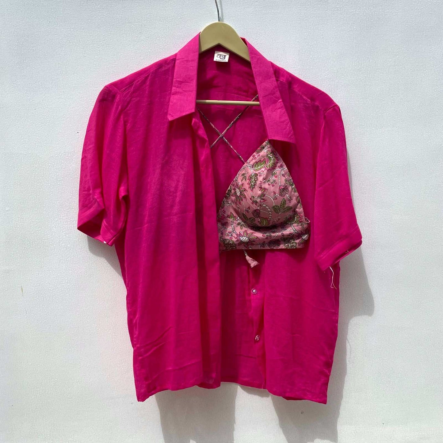 Pink Mul and Light Pink Floral Bra Combo - KJ0230 (Clearance Sale)