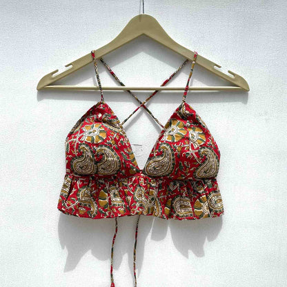 Red Kalamkari Frill Bra - KJ0249