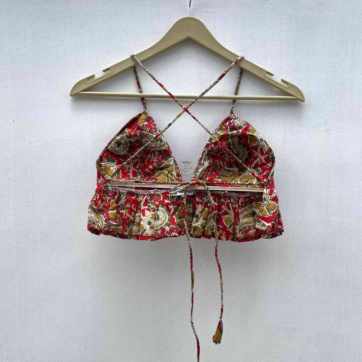 Red Kalamkari Frill Bra - KJ0249