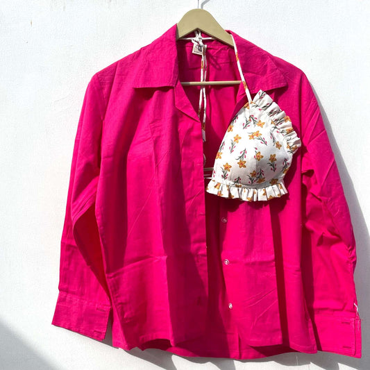 Pink Shirt & Yellow Butti Bra Combo - KJ0237
