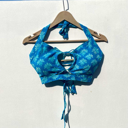 Blue Handblock Halter Neck Bra - KJ0250 (Clearance Sale)