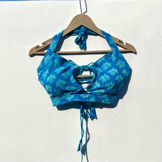 Blue Handblock Halter Neck Bra - KJ0250 (Clearance Sale)