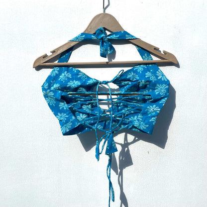 Blue Handblock Halter Neck Bra - KJ0250 (Clearance Sale)