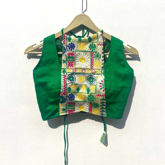 Green Gujrati Embroidery Top - KJ0190