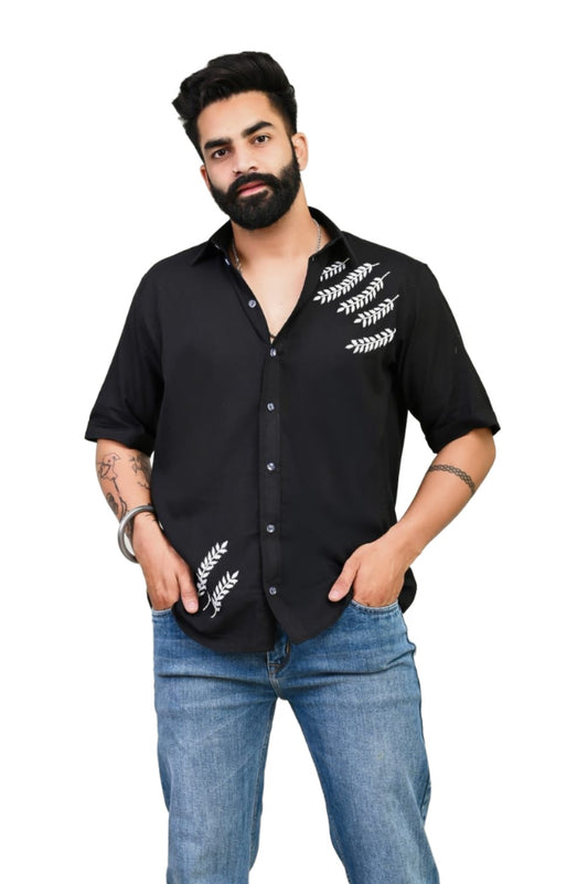 Black HandWork Embroidery Cotton Shirt - 350 - AA0328