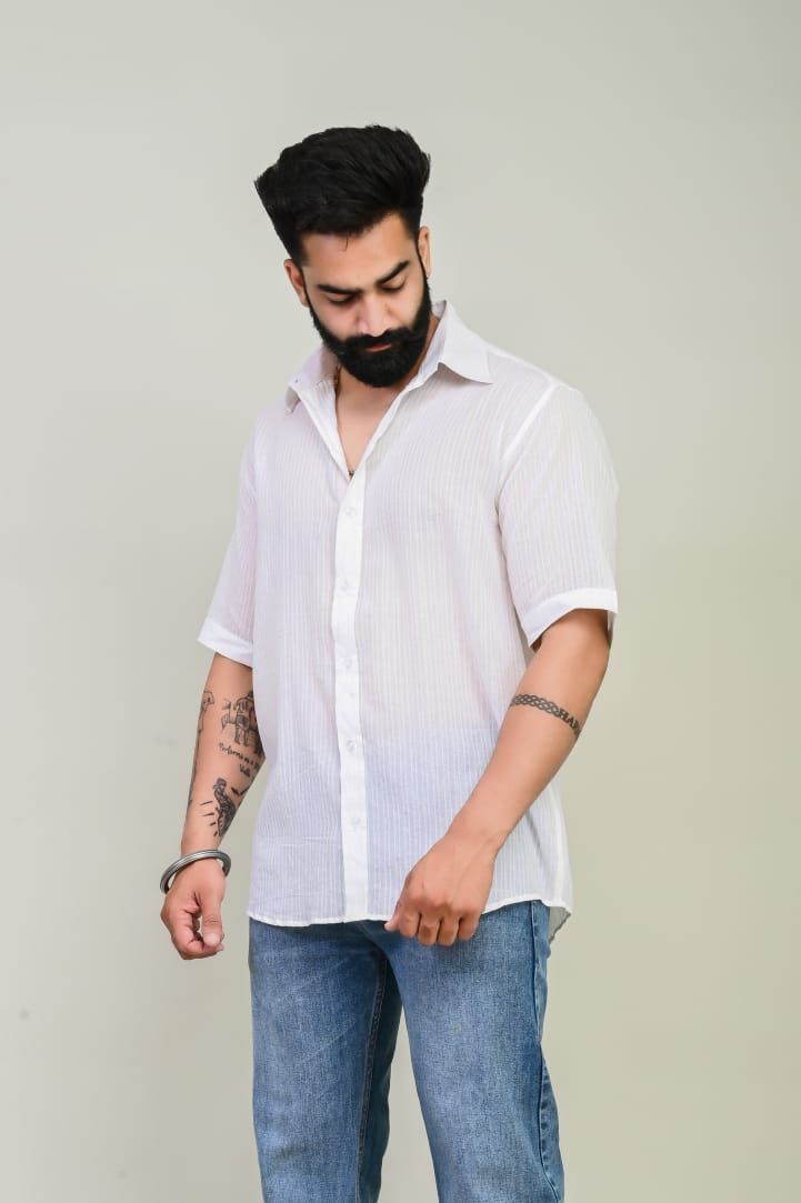 White Lurex Cotton Shirt - 350 - AA0375