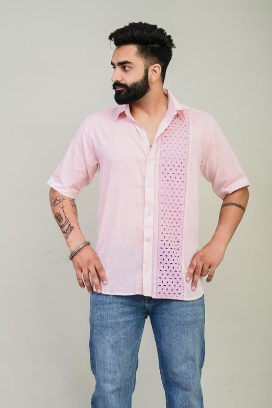 Pink Chikan Patch Cotton Shirt - 350 - AA0372
