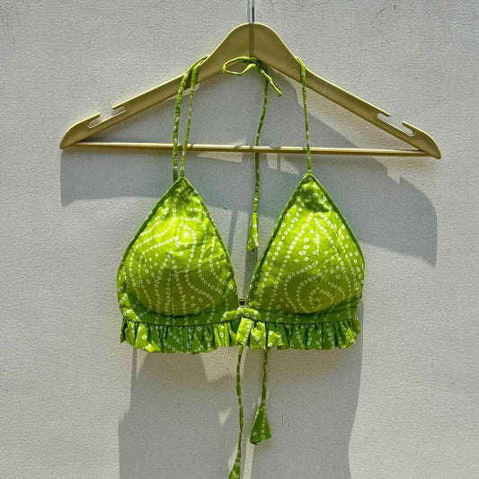 Neon Green Bandhej Cotton Bra - KJ0611 (( Clearance Sale ))