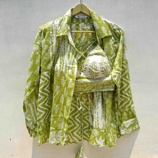 Light Green Patch Mul Shirt & Bra Combo - KJ0612