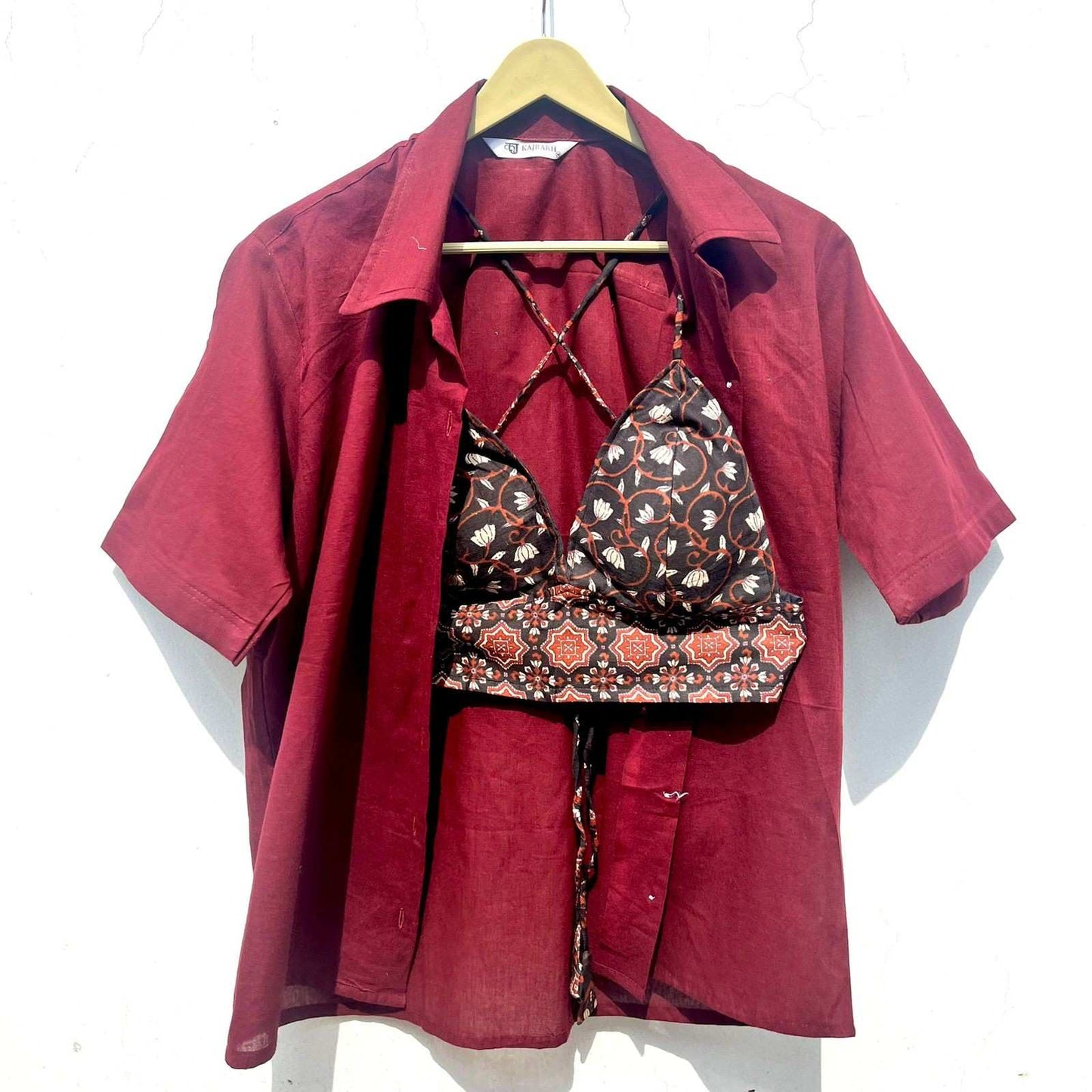 Maroon Shirt & Black Jaal Bra Combo - KJ0735