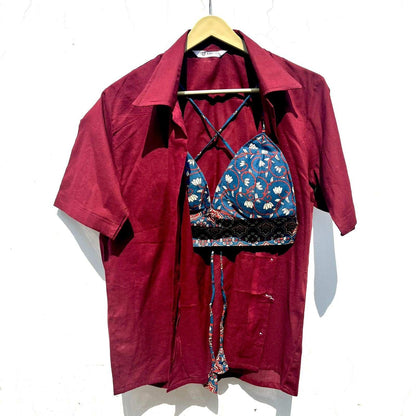 Maroon Shirt & Blue Jaal Bra Combo - KJ0734