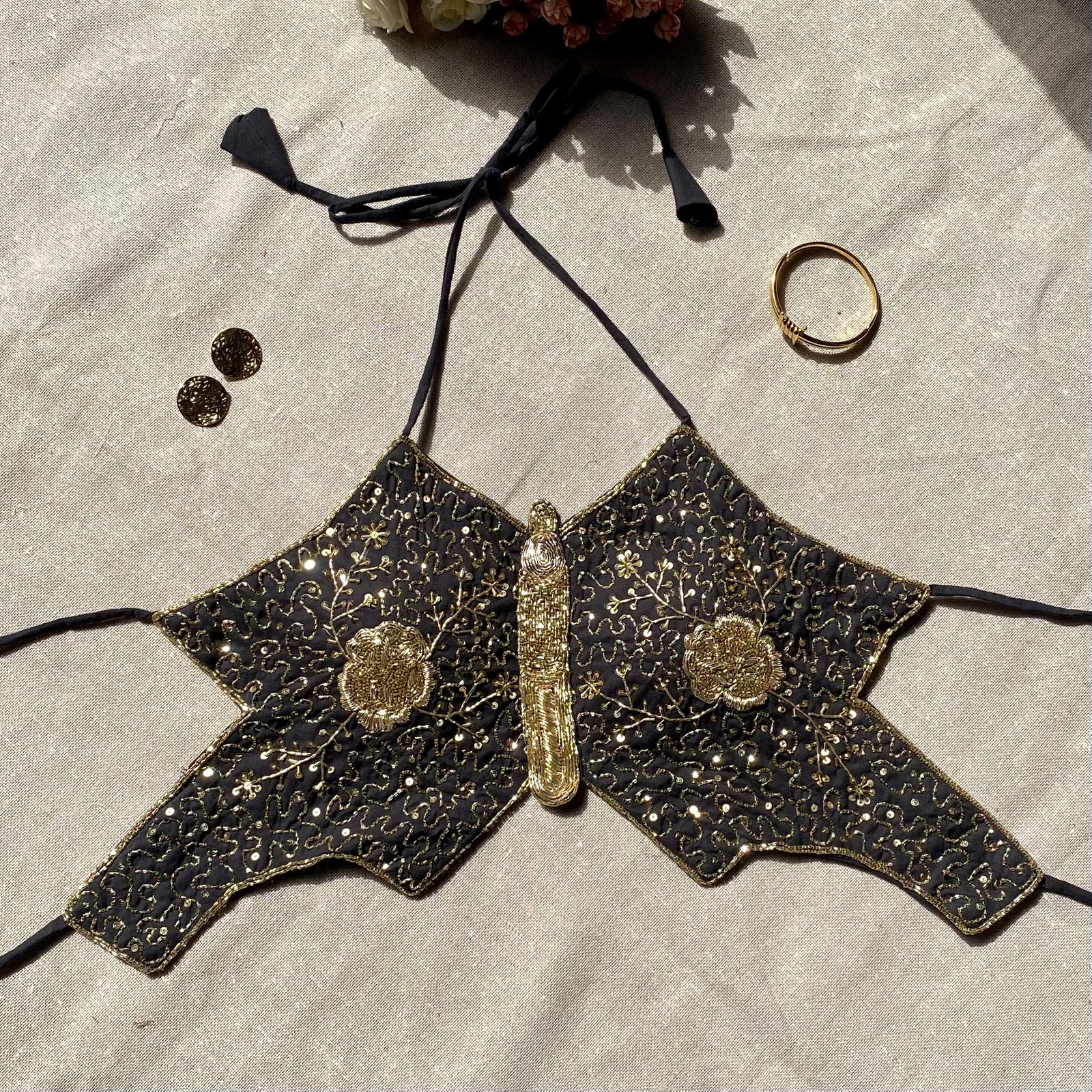 Black Heavy Tubelight Handwork Butterfly Top - KJ10194 – Kajrakh