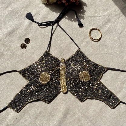 Black Heavy Tubelight Handwork Butterfly Top - KJ10194