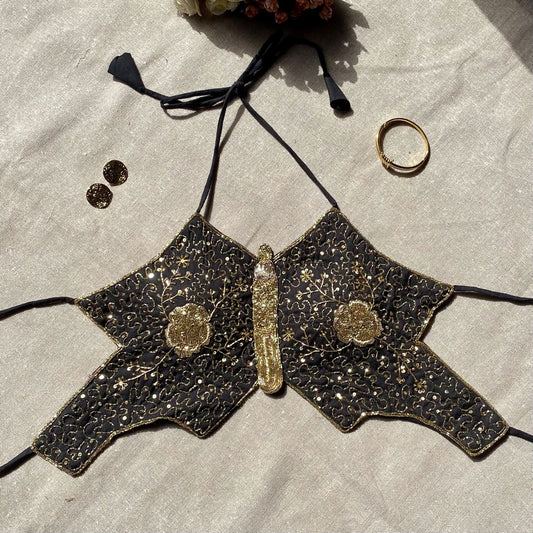 Black Heavy Tubelight Handwork Butterfly Top - KJ10194