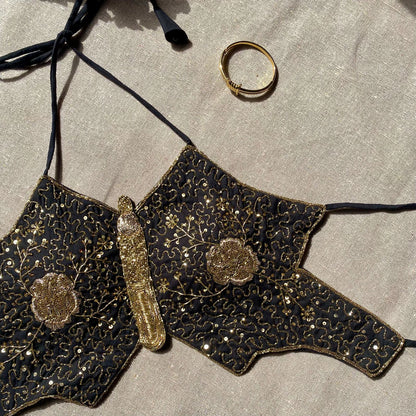 Black Heavy Tubelight Handwork Butterfly Top - KJ10194