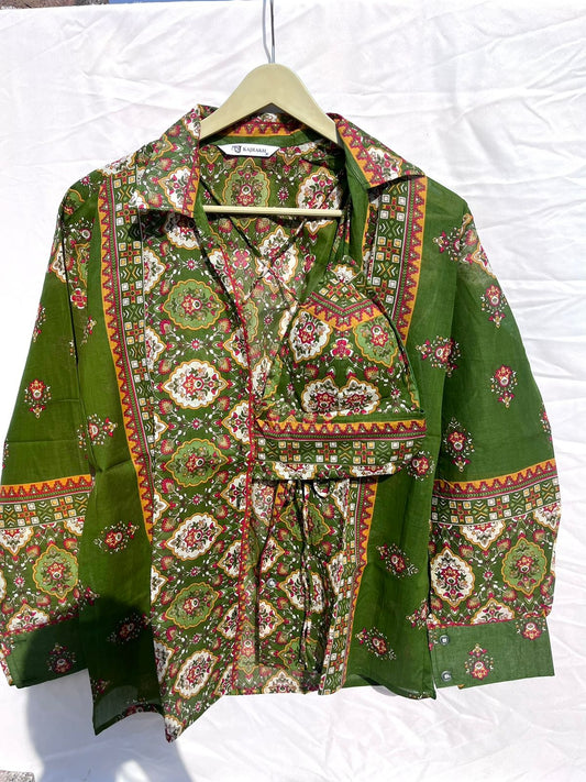 Green Traditional Jaal Lil Mul Shirt and Bra Combo - KJ10392