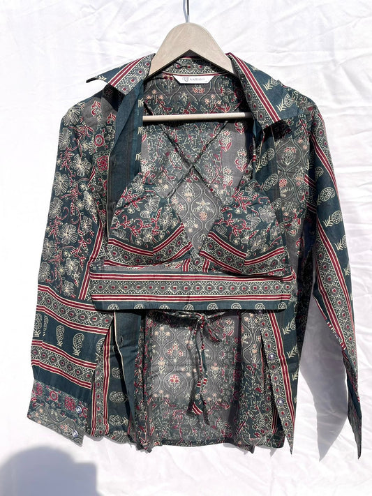 Grey Mik Jaal Mul Shirt and Bra Combo - KJ10393