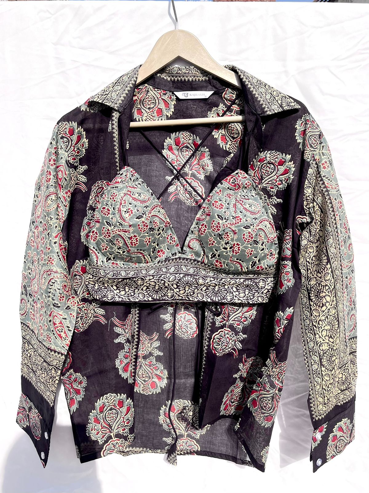 Black Riba Butti Mul Shirt and Bra Combo - KJ10374