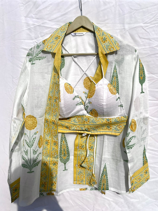 White Yellow Tree  Mul Shirt and Bra Combo - KJ10378