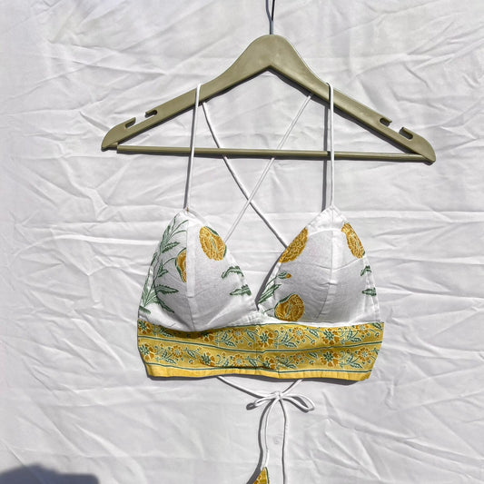 White Yellow Tree lil Removable Pads Bra - Kj10389
