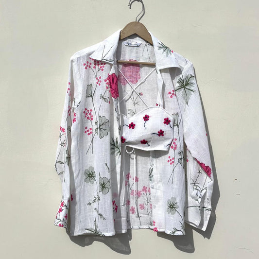 Rose Shirt and Embroidery Bra Combo - KJ10448