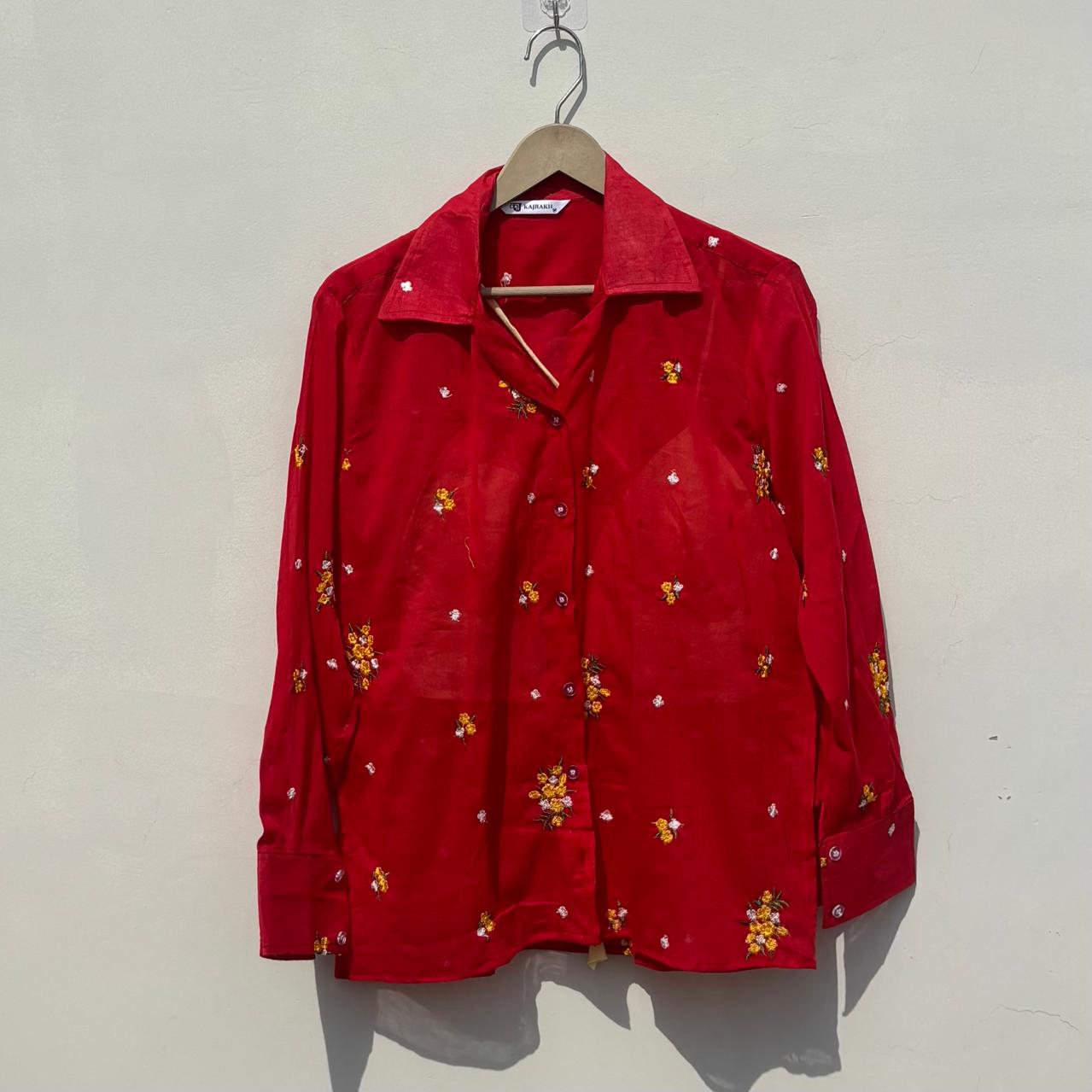 Red Embroidery Women Shirt - KJ10350