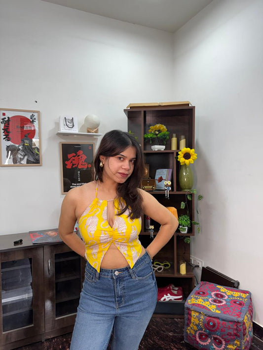 Yellow Leopard Twing Removable Padded Top - KJ10462