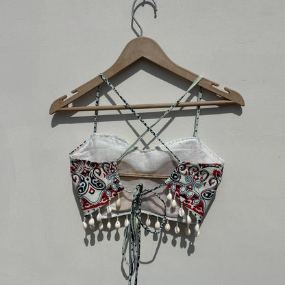 Navratri White Red Chaap Printed Criss Cross Padded top - KJ10466