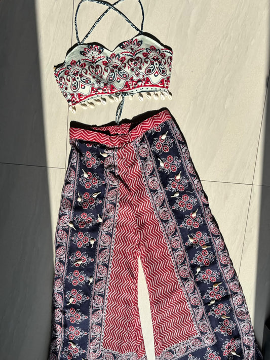 Navratri White Red Chaap With Mirror Embroidery and Plazzo  - KJ10483