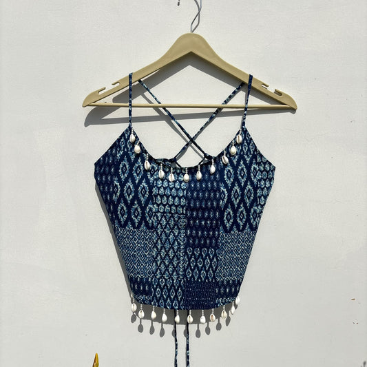 Navratri Indigo Patch Padded top - KJ10473