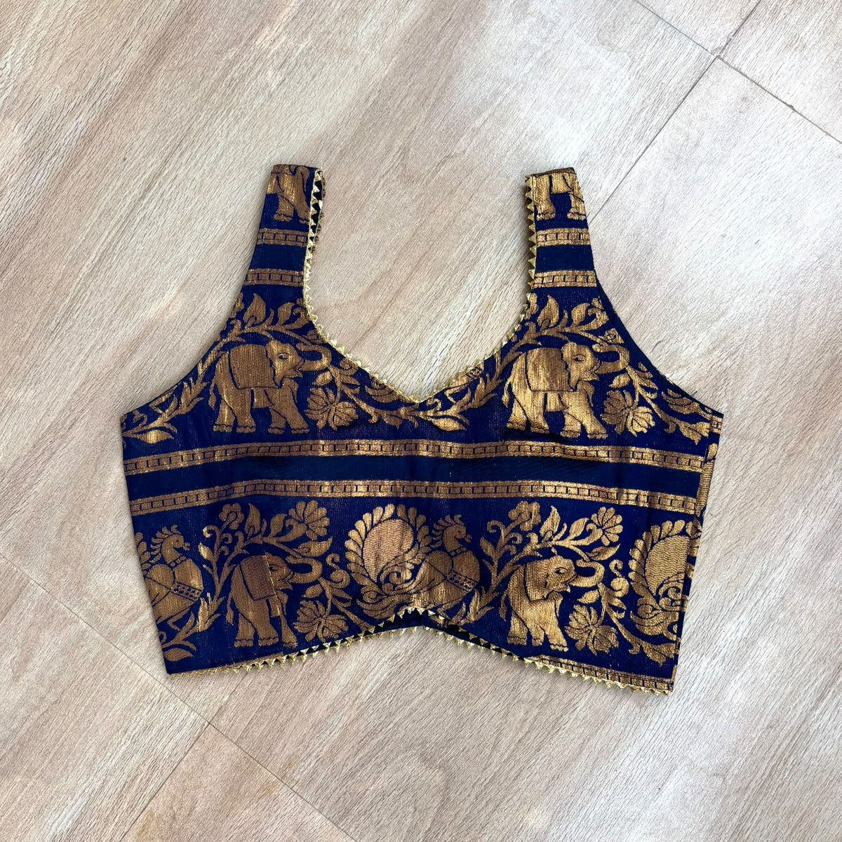 Navy Blue Brocade Elephant Blouse - 1000 - FAL10484
