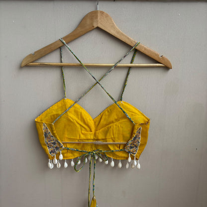 Navratri Yellow Leafy With Shell Padded top - KJ10490