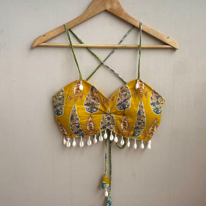 Navratri Yellow Leafy With Shell Padded top - KJ10490